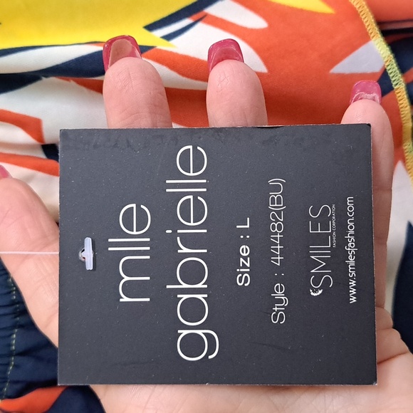 Mlle Gabrielle Multicolor Tropical Ruffle Off The Shoulder Maxi Dress. Size Lg - Picture 11 of 12